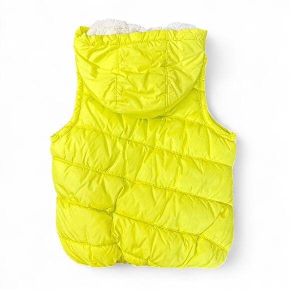 American Eagle Puffer Vest Hooded Sherpa Lined Plaid Y2K Gorpcore Neon Yellow M - Picture 5 of 12